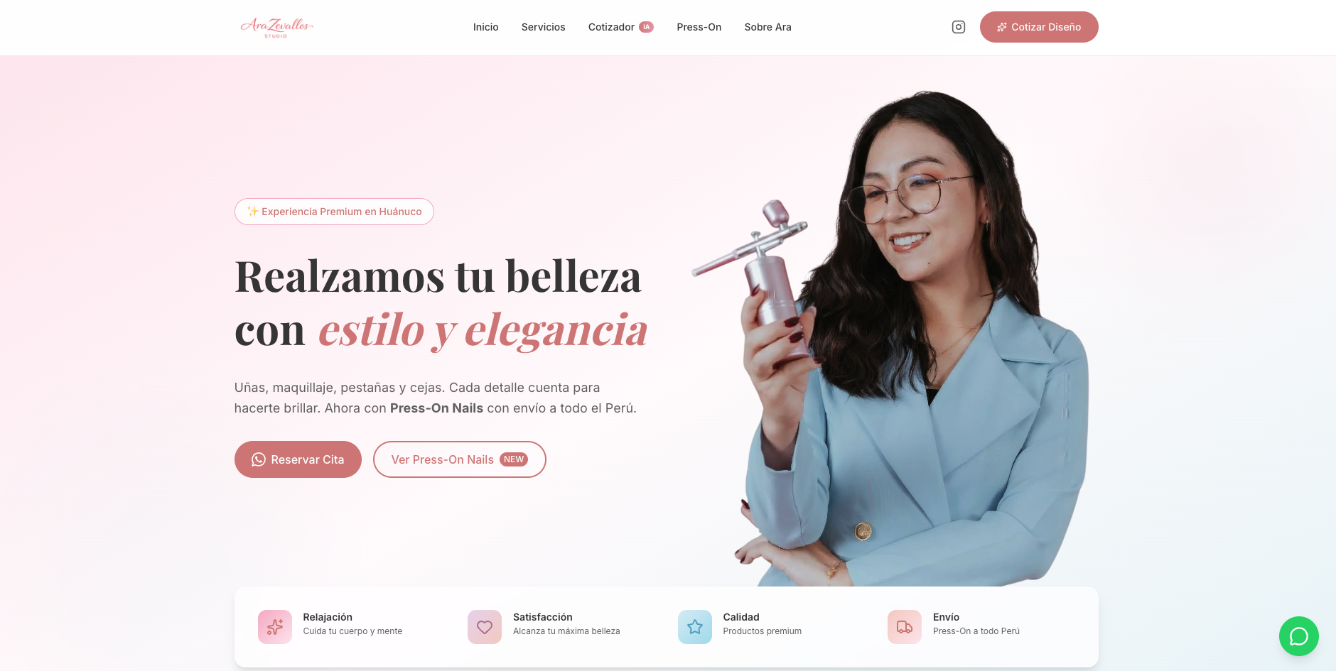 Landing page y sistema de cotización con IA de Ara Zevallos Studio, Huánuco