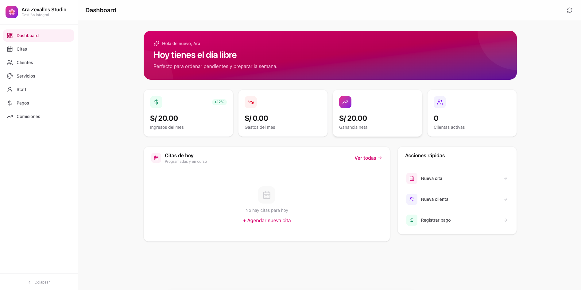 CRM interno para gestión de Ara Zevallos Studio
